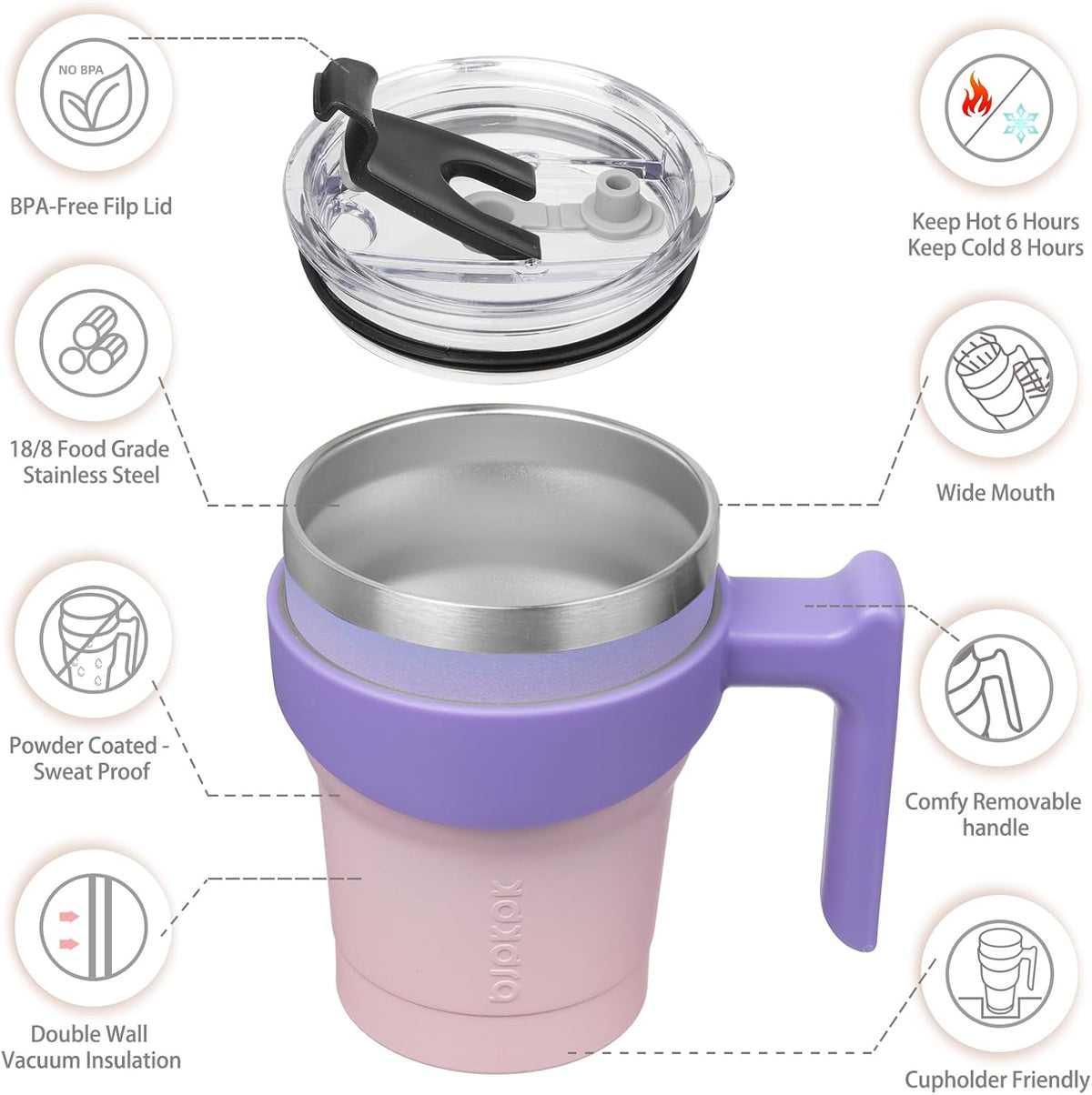 20 oz Tumbler with Handle & Straw, Insulated Stainless Steel Mug | Double Wall Vacuum, Keeps Hot/Cold, Thermal Cup, BPA Free, Dishwasher Safe, Cupholder Fit, Coffee & Travel, Black