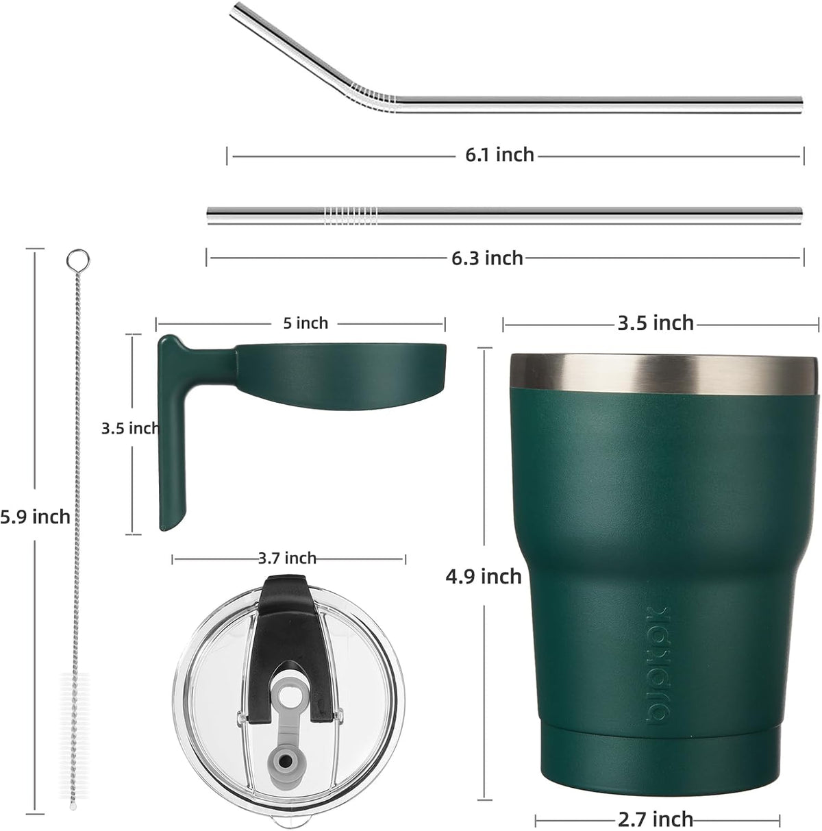 20 oz Tumbler with Handle & Straw, Insulated Stainless Steel Mug | Double Wall Vacuum, Keeps Hot/Cold, Thermal Cup, BPA Free, Dishwasher Safe, Cupholder Fit, Coffee & Travel, Black