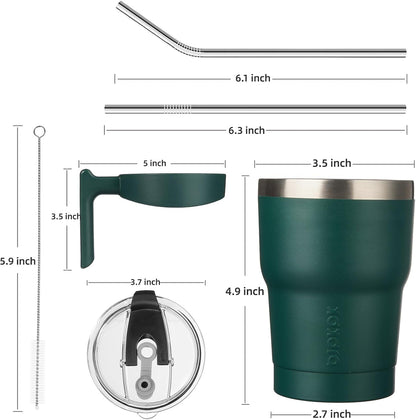 20 oz Tumbler with Handle & Straw, Insulated Stainless Steel Mug | Double Wall Vacuum, Keeps Hot/Cold, Thermal Cup, BPA Free, Dishwasher Safe, Cupholder Fit, Coffee & Travel, Black