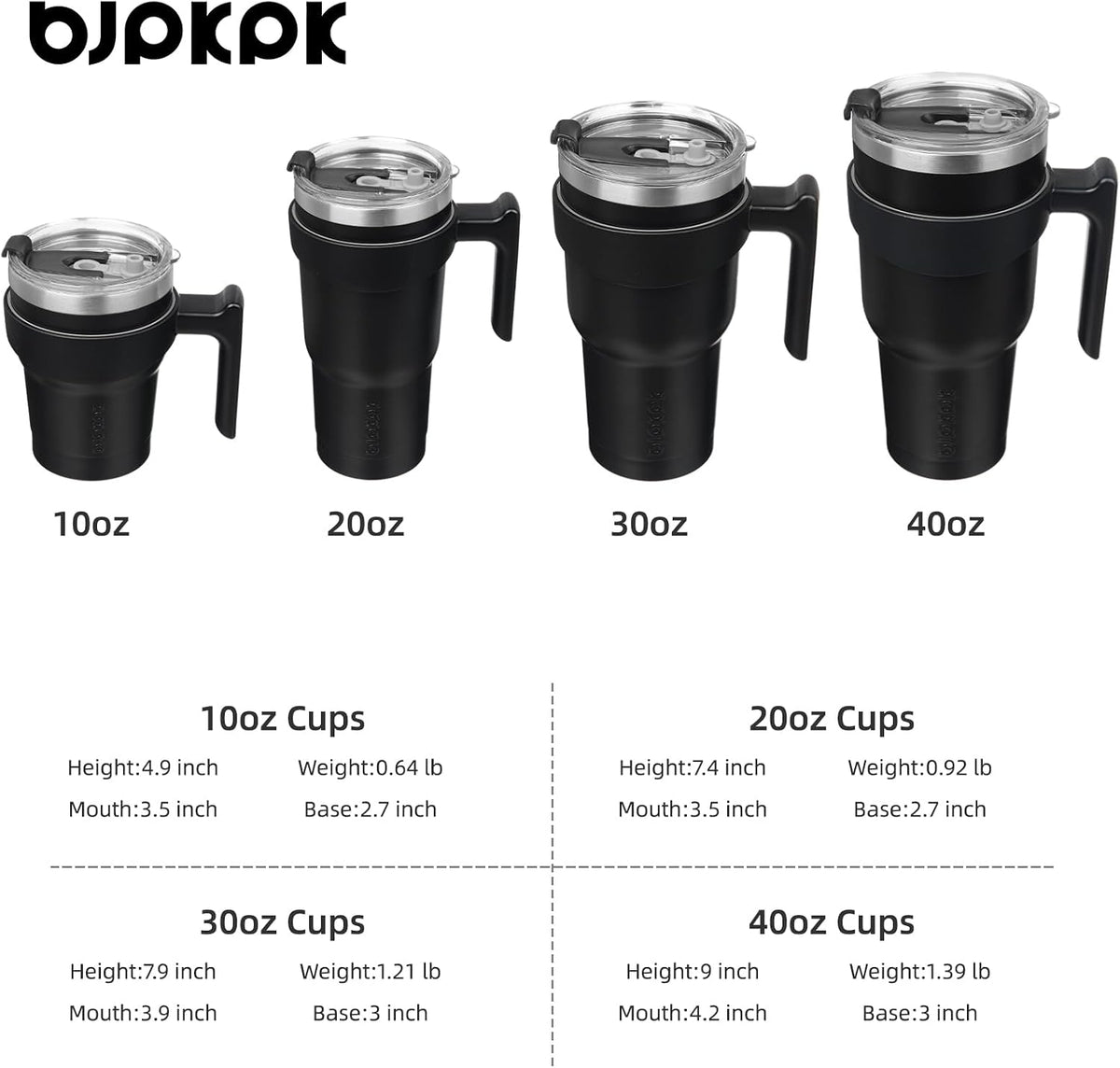 20 oz Tumbler with Handle & Straw, Insulated Stainless Steel Mug | Double Wall Vacuum, Keeps Hot/Cold, Thermal Cup, BPA Free, Dishwasher Safe, Cupholder Fit, Coffee & Travel, Black