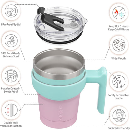 20 oz Tumbler with Handle & Straw, Insulated Stainless Steel Mug | Double Wall Vacuum, Keeps Hot/Cold, Thermal Cup, BPA Free, Dishwasher Safe, Cupholder Fit, Coffee & Travel, Black