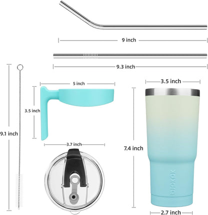 20 oz Tumbler with Handle & Straw, Insulated Stainless Steel Mug | Double Wall Vacuum, Keeps Hot/Cold, Thermal Cup, BPA Free, Dishwasher Safe, Cupholder Fit, Coffee & Travel, Black