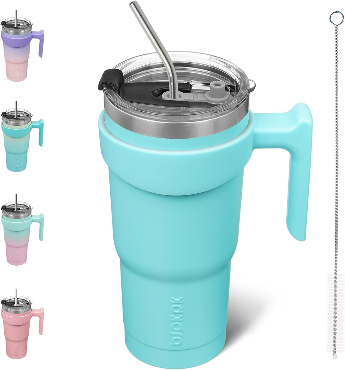 20 oz Tumbler with Handle & Straw, Insulated Stainless Steel Mug | Double Wall Vacuum, Keeps Hot/Cold, Thermal Cup, BPA Free, Dishwasher Safe, Cupholder Fit, Coffee & Travel, Black