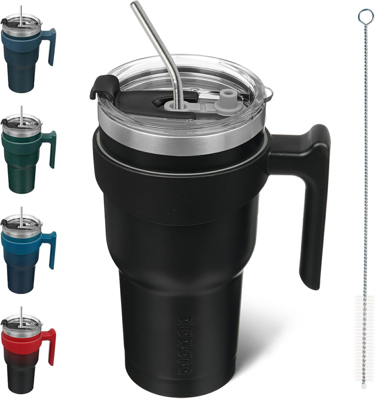 20 oz Tumbler with Handle & Straw, Insulated Stainless Steel Mug | Double Wall Vacuum, Keeps Hot/Cold, Thermal Cup, BPA Free, Dishwasher Safe, Cupholder Fit, Coffee & Travel, Black