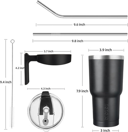 20 oz Tumbler with Handle & Straw, Insulated Stainless Steel Mug | Double Wall Vacuum, Keeps Hot/Cold, Thermal Cup, BPA Free, Dishwasher Safe, Cupholder Fit, Coffee & Travel, Black