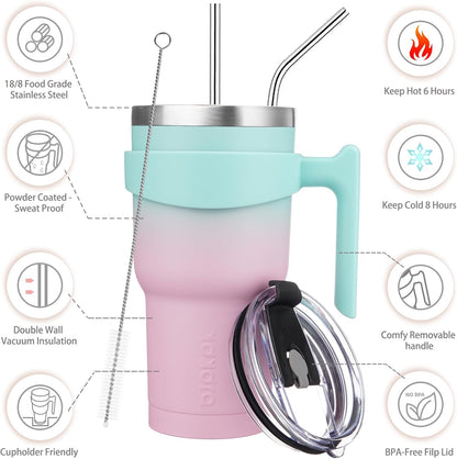 20 oz Tumbler with Handle & Straw, Insulated Stainless Steel Mug | Double Wall Vacuum, Keeps Hot/Cold, Thermal Cup, BPA Free, Dishwasher Safe, Cupholder Fit, Coffee & Travel, Black