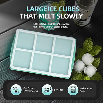 Large Ice Cube Trays for Whiskey (2 Pack) - Silicone Ice Cube Molds with Steel Frame Reinforcement & Lid, 2-Inch Square Ice Cubes for Whisky, Cocktails, Coffee, Tea - Easy Release