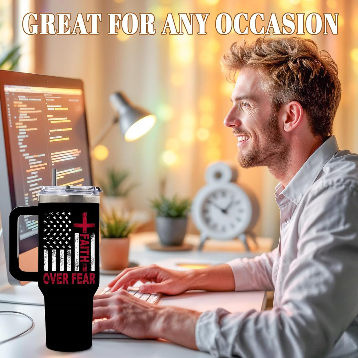 American Flag Cross Eagle Tumbler 40oz, Insulated 4th of July Cup Gift | Patriotic Tumbler Leakproof, Christian Gift for Dad Independence Day, Fathers Day Ideal Gifts for Man Anniversary, 1 Pack