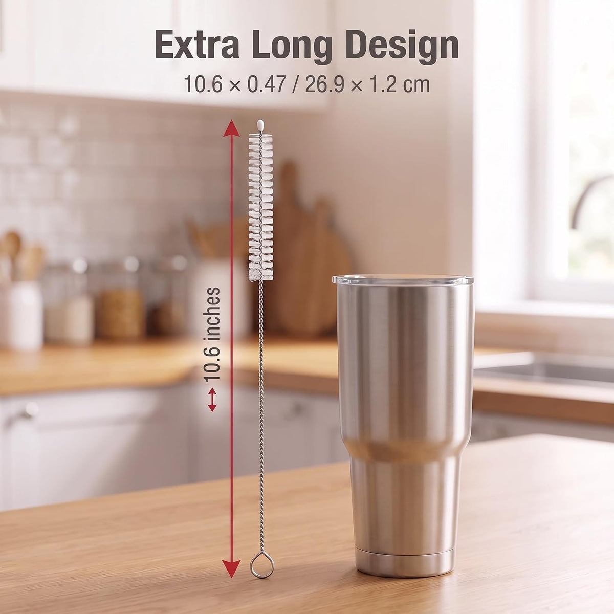 2 Pack Straw Cleaner Brush, Reusable Metal Handles Straw Cleaner Brush Extra Long for Stanley Mug 40, 30, 20 oz, 10mm Wide for Sippy Cup, Water Bottle and Tubes (Clear+Clear)