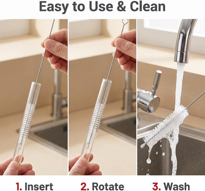 2 Pack Straw Cleaner Brush, Reusable Metal Handles Straw Cleaner Brush Extra Long for Stanley Mug 40, 30, 20 oz, 10mm Wide for Sippy Cup, Water Bottle and Tubes (Clear+Clear)