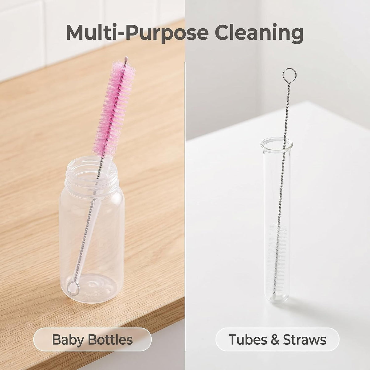 2 Pack Straw Cleaner Brush, Reusable Metal Handles Straw Cleaner Brush Extra Long for Stanley Mug 40, 30, 20 oz, 10mm Wide for Sippy Cup, Water Bottle and Tubes (Clear+Clear)