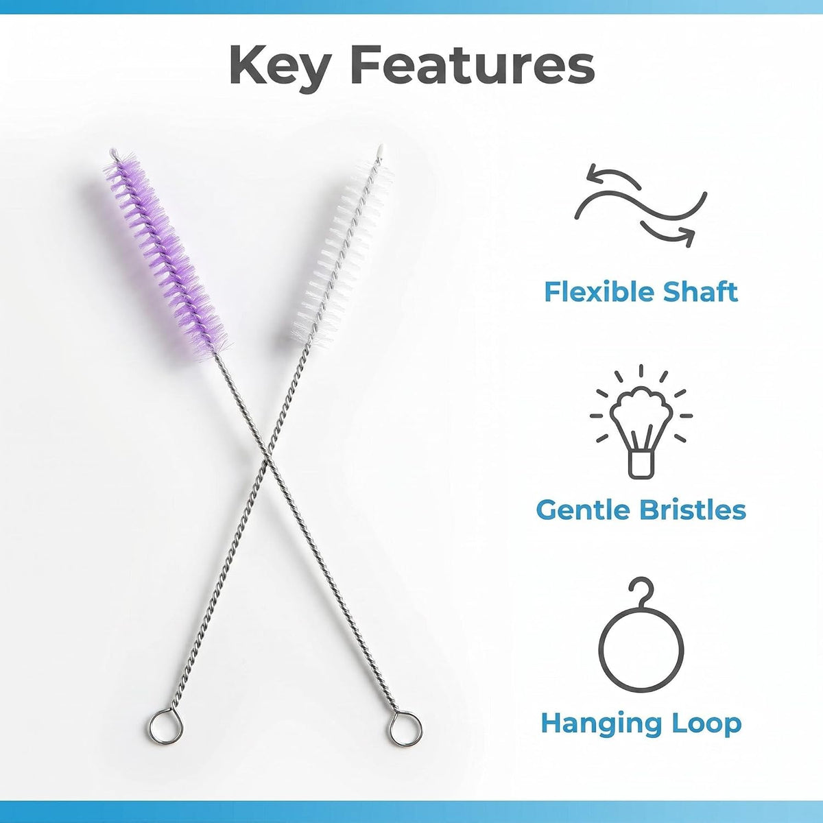 2 Pack Straw Cleaner Brush, Reusable Metal Handles Straw Cleaner Brush Extra Long for Stanley Mug 40, 30, 20 oz, 10mm Wide for Sippy Cup, Water Bottle and Tubes (Clear+Clear)