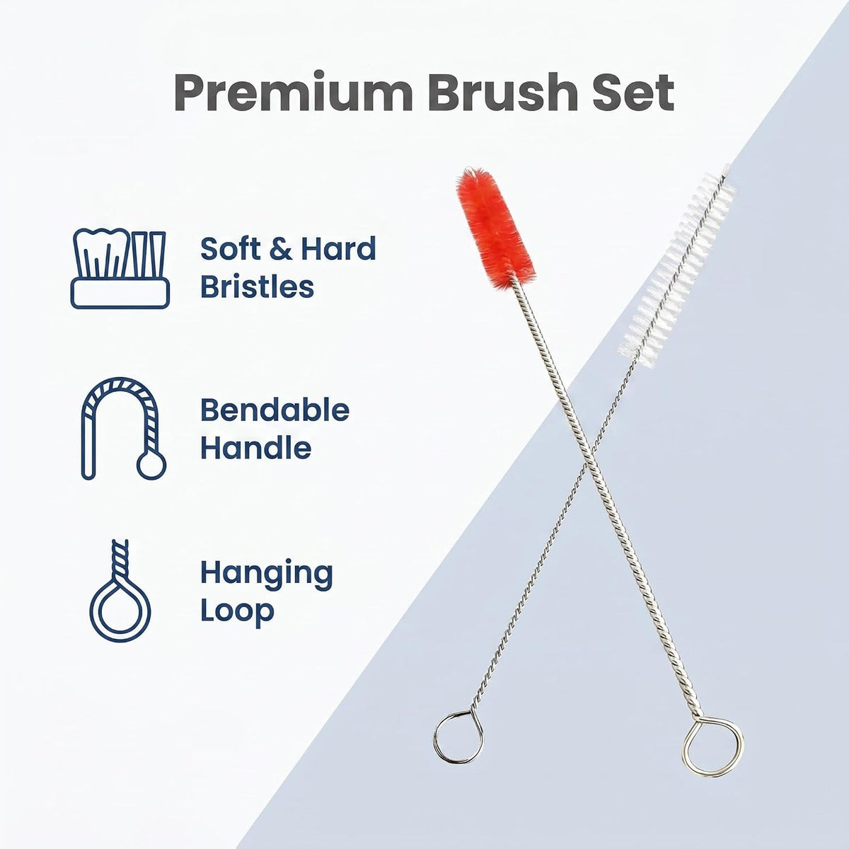 2 Pack Straw Cleaner Brush, Reusable Metal Handles Straw Cleaner Brush Extra Long for Stanley Mug 40, 30, 20 oz, 10mm Wide for Sippy Cup, Water Bottle and Tubes (Clear+Clear)