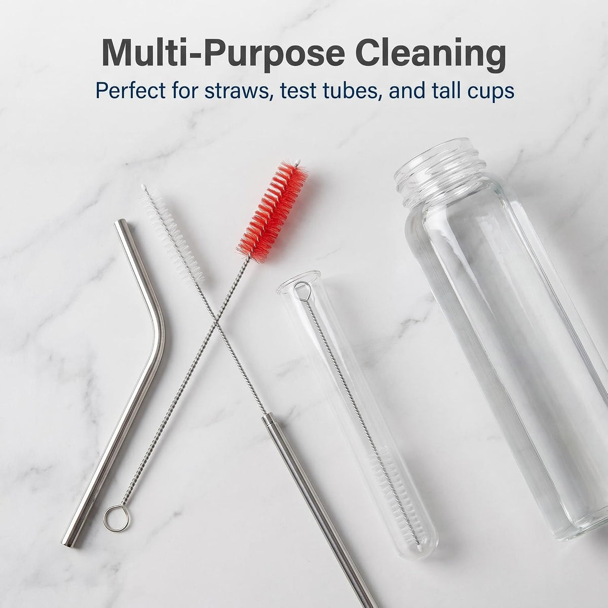 2 Pack Straw Cleaner Brush, Reusable Metal Handles Straw Cleaner Brush Extra Long for Stanley Mug 40, 30, 20 oz, 10mm Wide for Sippy Cup, Water Bottle and Tubes (Clear+Clear)