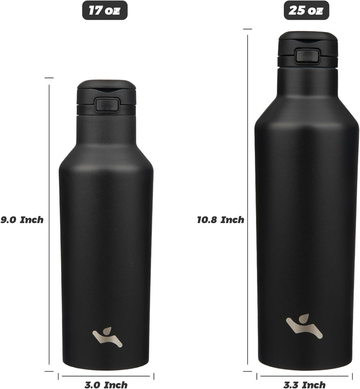 Insulated Water Bottle with Straw,25 OZ Double Wall Vacuum Stainless Steel Water Flask with 2 Lids,Black