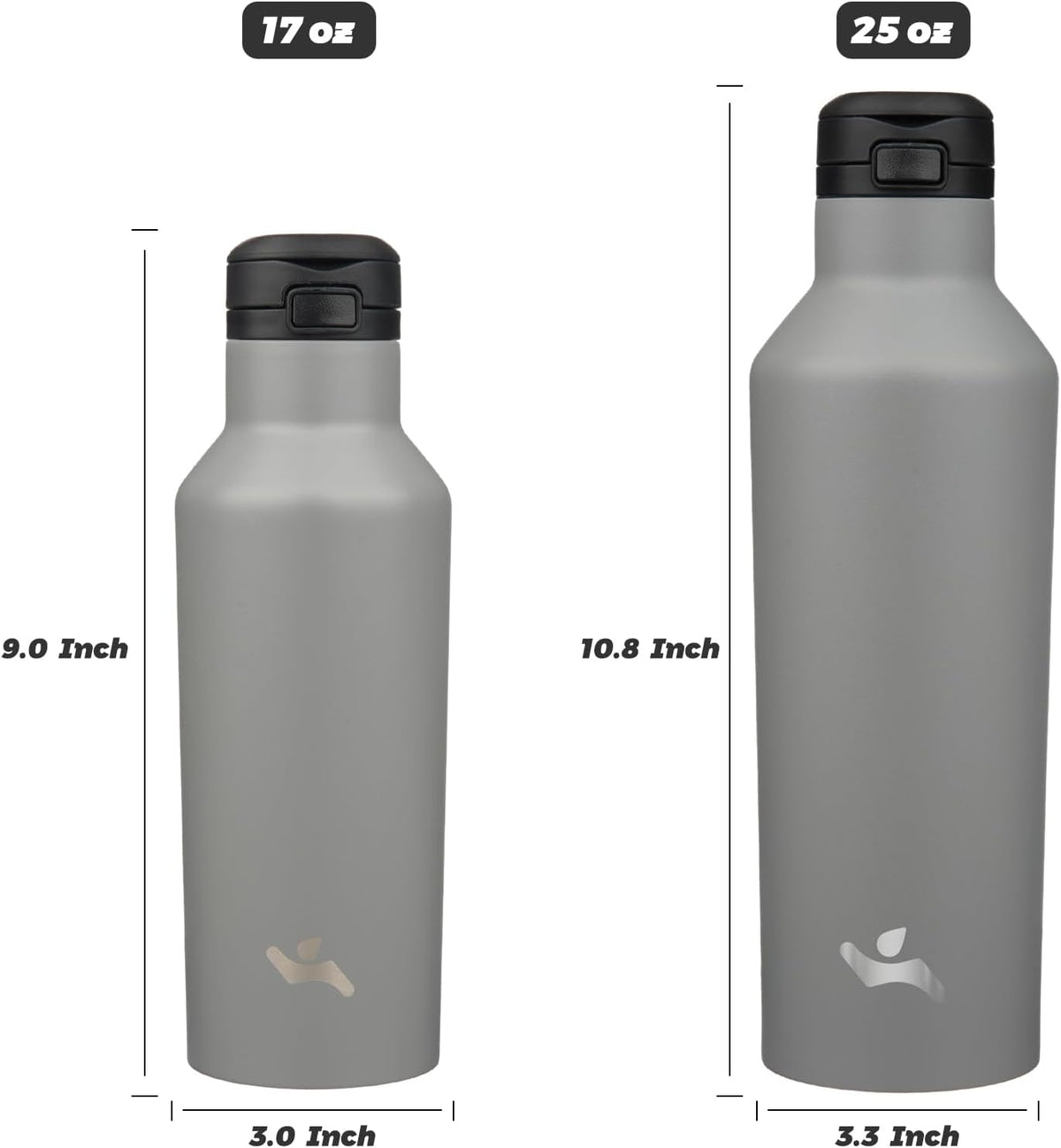 Insulated Water Bottle with Straw,25 OZ Double Wall Vacuum Stainless Steel Water Flask with 2 Lids,Black