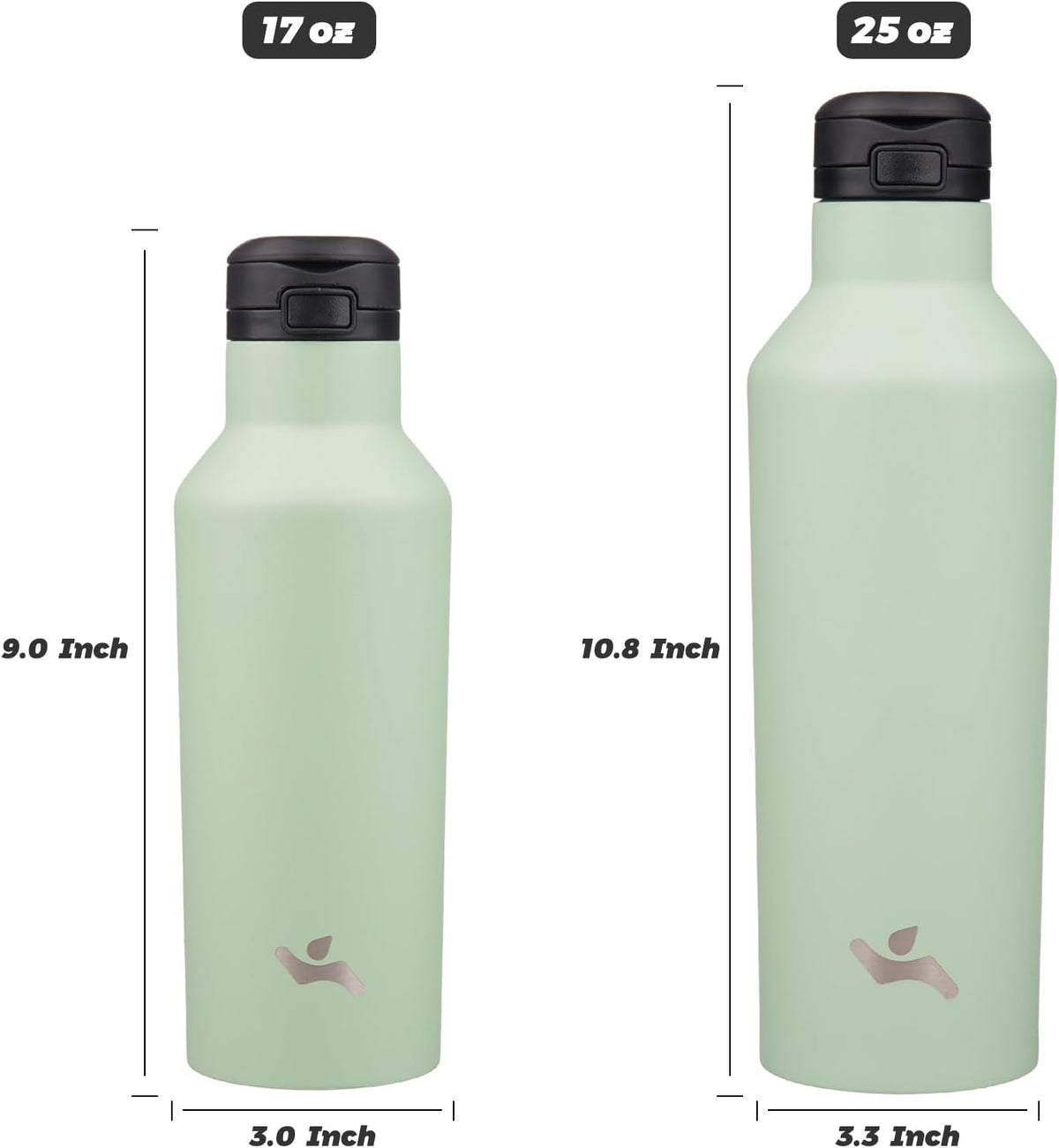 Insulated Water Bottle with Straw,25 OZ Double Wall Vacuum Stainless Steel Water Flask with 2 Lids,Black
