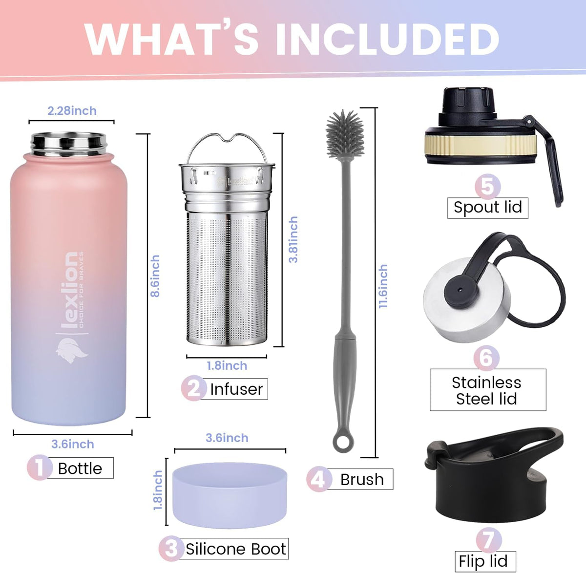 Lexlion Tea Infuser Water Bottle 22 Oz – Triple Wall Insulated Stainless Steel, Loose Leaf & Fruit Strainer, 3 Leakproof Lids, BPA-Free Silicone Sleeve, Reusable Thermal Mug