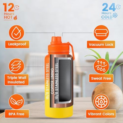 Lexlion Tea Infuser Water Bottle 22 Oz – Triple Wall Insulated Stainless Steel, Loose Leaf & Fruit Strainer, 3 Leakproof Lids, BPA-Free Silicone Sleeve, Reusable Thermal Mug