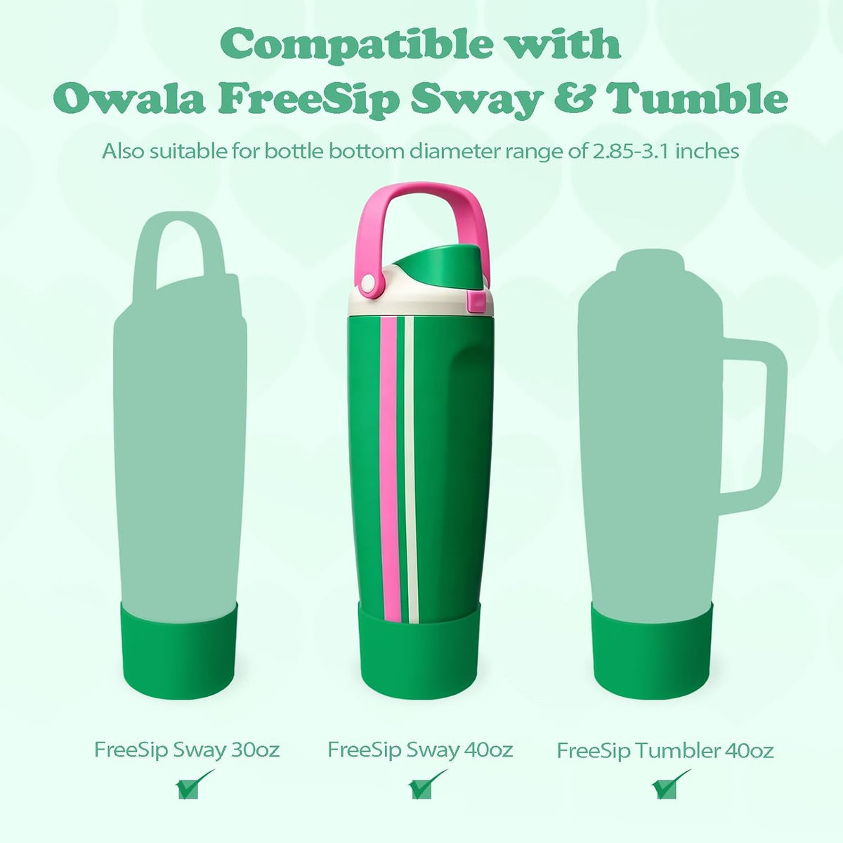 2PCS Silicone Boots for Owala 30oz & 40oz FreeSip Sway Bottles & Tumblers – Non-Slip, Scratch-Resistant, Stability Enhancer for Owala Accessories (Eucalyptus Green) - Colors A
