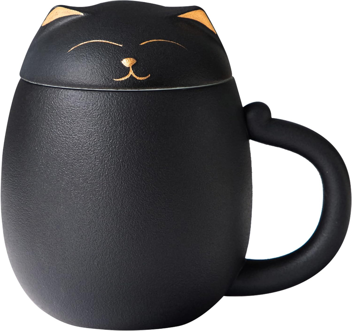Black Cat Ceramic Tea Mug 13.5oz with Infuser and Lid, Black | Cat Lover & Cat Mom Birthday Gift for Women, Perfect for Loose Leaf Tea, Tea Strainer Cup for Home & Office Use