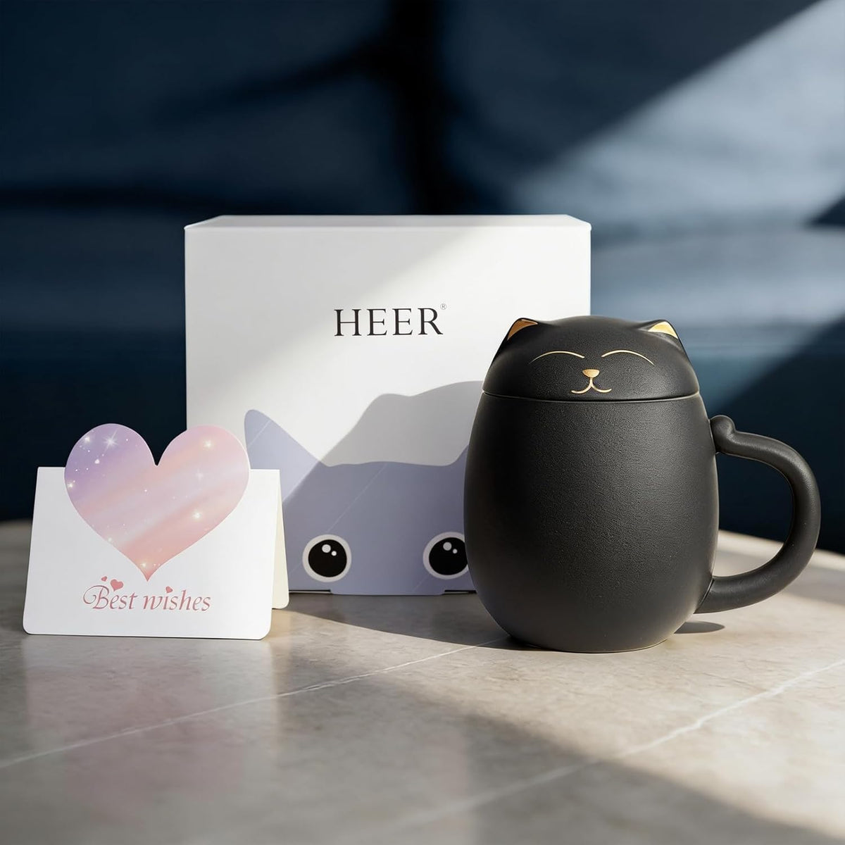 Black Cat Ceramic Tea Mug 13.5oz with Infuser and Lid, Black | Cat Lover & Cat Mom Birthday Gift for Women, Perfect for Loose Leaf Tea, Tea Strainer Cup for Home & Office Use