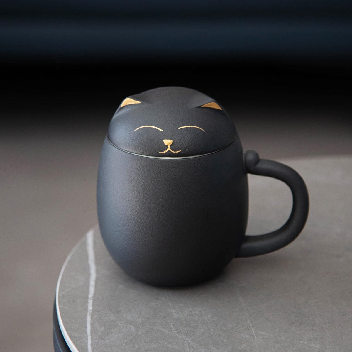 Black Cat Ceramic Tea Mug 13.5oz with Infuser and Lid, Black | Cat Lover & Cat Mom Birthday Gift for Women, Perfect for Loose Leaf Tea, Tea Strainer Cup for Home & Office Use