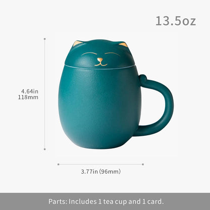 Black Cat Ceramic Tea Mug 13.5oz with Infuser and Lid, Black | Cat Lover & Cat Mom Birthday Gift for Women, Perfect for Loose Leaf Tea, Tea Strainer Cup for Home & Office Use