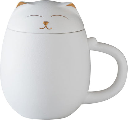 Black Cat Ceramic Tea Mug 13.5oz with Infuser and Lid, Black | Cat Lover & Cat Mom Birthday Gift for Women, Perfect for Loose Leaf Tea, Tea Strainer Cup for Home & Office Use