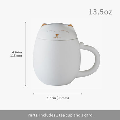 Black Cat Ceramic Tea Mug 13.5oz with Infuser and Lid, Black | Cat Lover & Cat Mom Birthday Gift for Women, Perfect for Loose Leaf Tea, Tea Strainer Cup for Home & Office Use