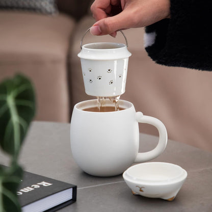 Black Cat Ceramic Tea Mug 13.5oz with Infuser and Lid, Black | Cat Lover & Cat Mom Birthday Gift for Women, Perfect for Loose Leaf Tea, Tea Strainer Cup for Home & Office Use