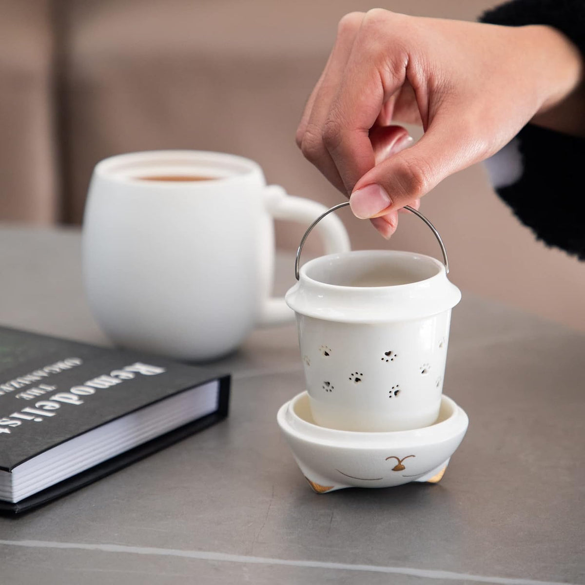 Black Cat Ceramic Tea Mug 13.5oz with Infuser and Lid, Black | Cat Lover & Cat Mom Birthday Gift for Women, Perfect for Loose Leaf Tea, Tea Strainer Cup for Home & Office Use