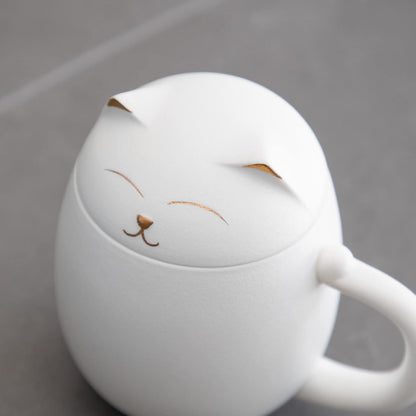 Black Cat Ceramic Tea Mug 13.5oz with Infuser and Lid, Black | Cat Lover & Cat Mom Birthday Gift for Women, Perfect for Loose Leaf Tea, Tea Strainer Cup for Home & Office Use