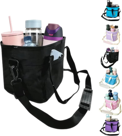 Family Size 4 Compartment Drink Bag, Multi Insulated Drink Carrier with Adjustable Strap & Handle Strap, Multiple Tumbler Carrier Caddy for Hiking, Walking, Sports, Family Outings (Lilac Colour)