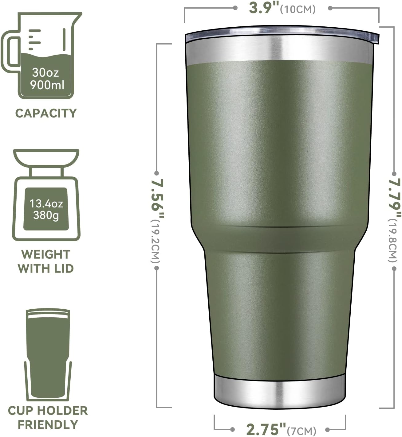 DOMICARE 30 oz Tumbler with Lid and Straw, Stainless Steel Tumblers Bulk, Insulated Vacuum Double Wall Travel Coffee Mug, Durable Powder Coated Tumbler Cup (Stainless Steel, 1)