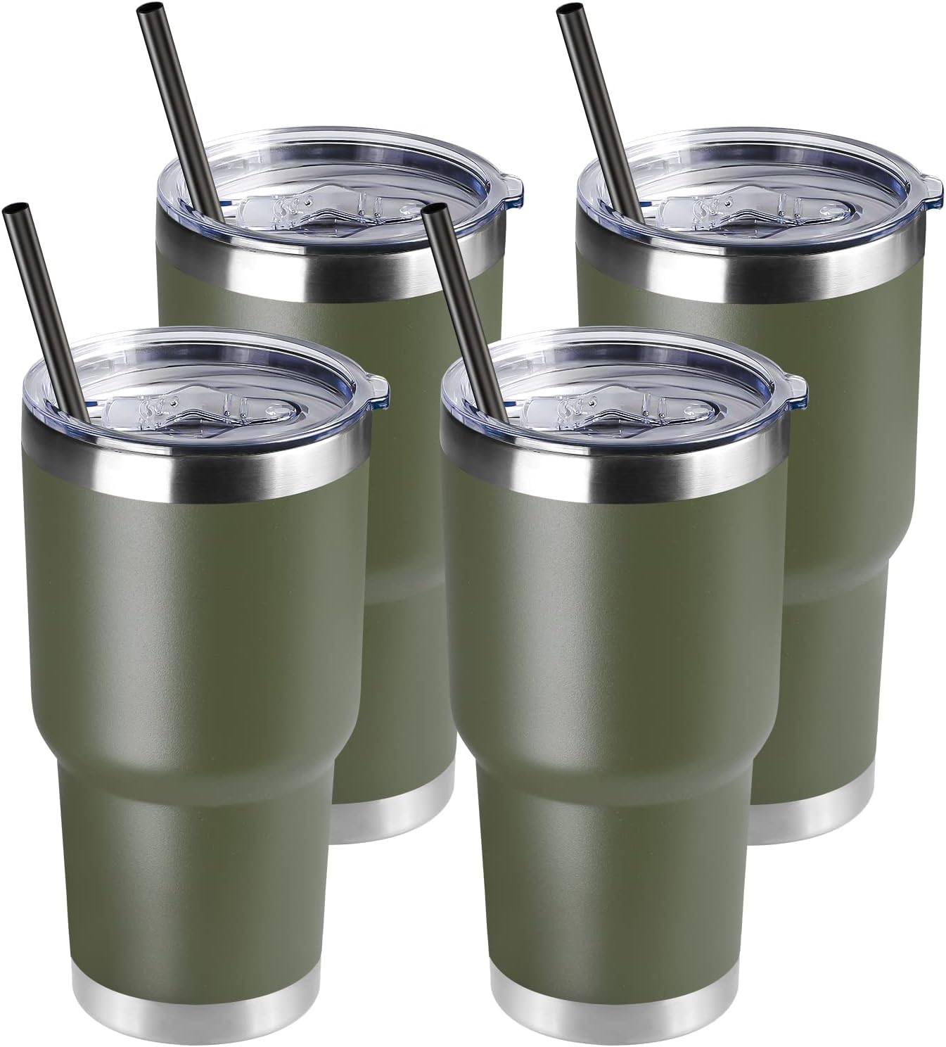 DOMICARE 30 oz Tumbler with Lid and Straw, Stainless Steel Tumblers Bulk, Insulated Vacuum Double Wall Travel Coffee Mug, Durable Powder Coated Tumbler Cup (Stainless Steel, 1)