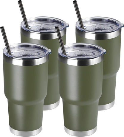 DOMICARE 30 oz Tumbler with Lid and Straw, Stainless Steel Tumblers Bulk, Insulated Vacuum Double Wall Travel Coffee Mug, Durable Powder Coated Tumbler Cup (Stainless Steel, 1)