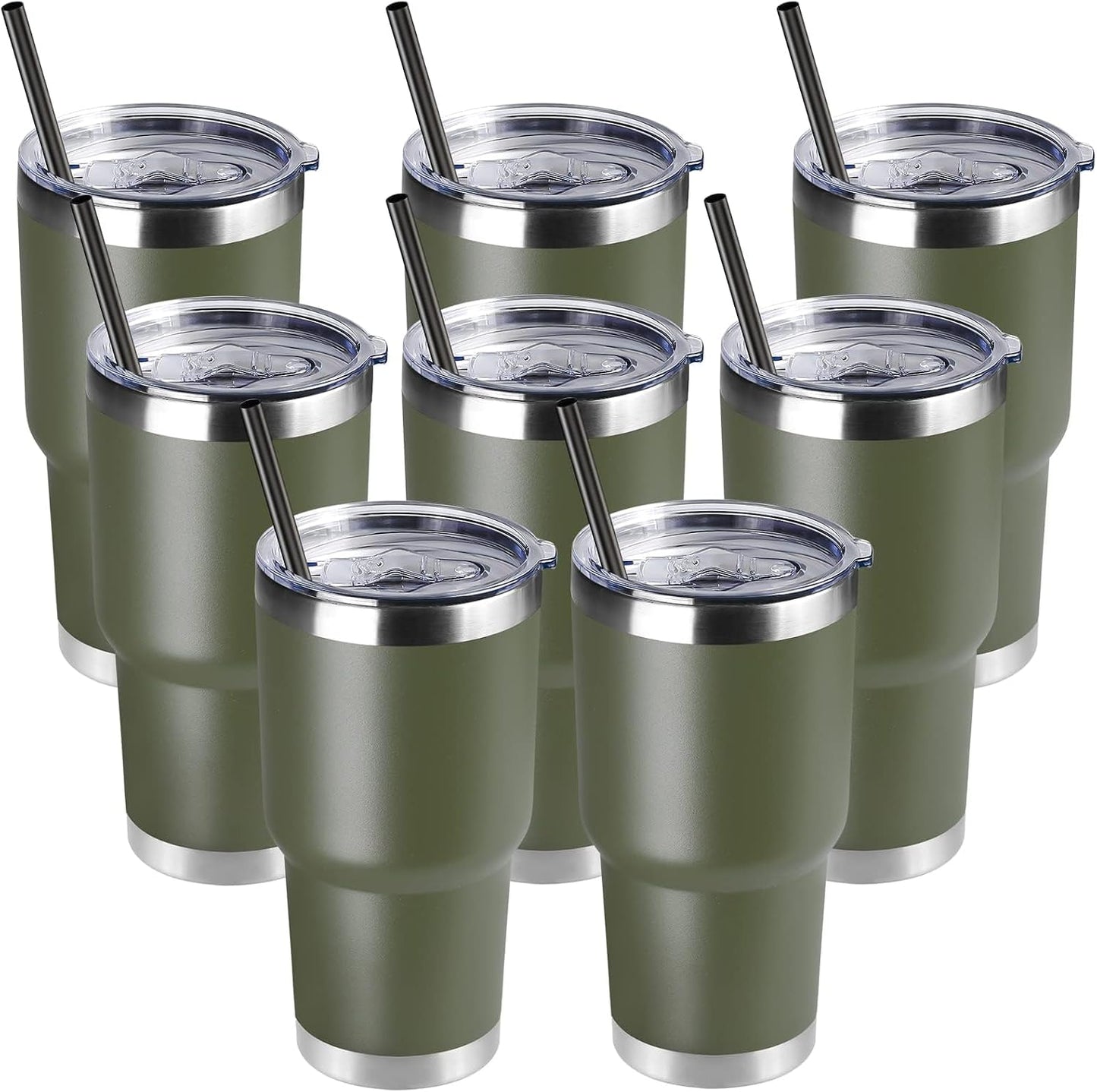 DOMICARE 30 oz Tumbler with Lid and Straw, Stainless Steel Tumblers Bulk, Insulated Vacuum Double Wall Travel Coffee Mug, Durable Powder Coated Tumbler Cup (Stainless Steel, 1)