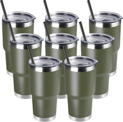DOMICARE 30 oz Tumbler with Lid and Straw, Stainless Steel Tumblers Bulk, Insulated Vacuum Double Wall Travel Coffee Mug, Durable Powder Coated Tumbler Cup (Stainless Steel, 1)
