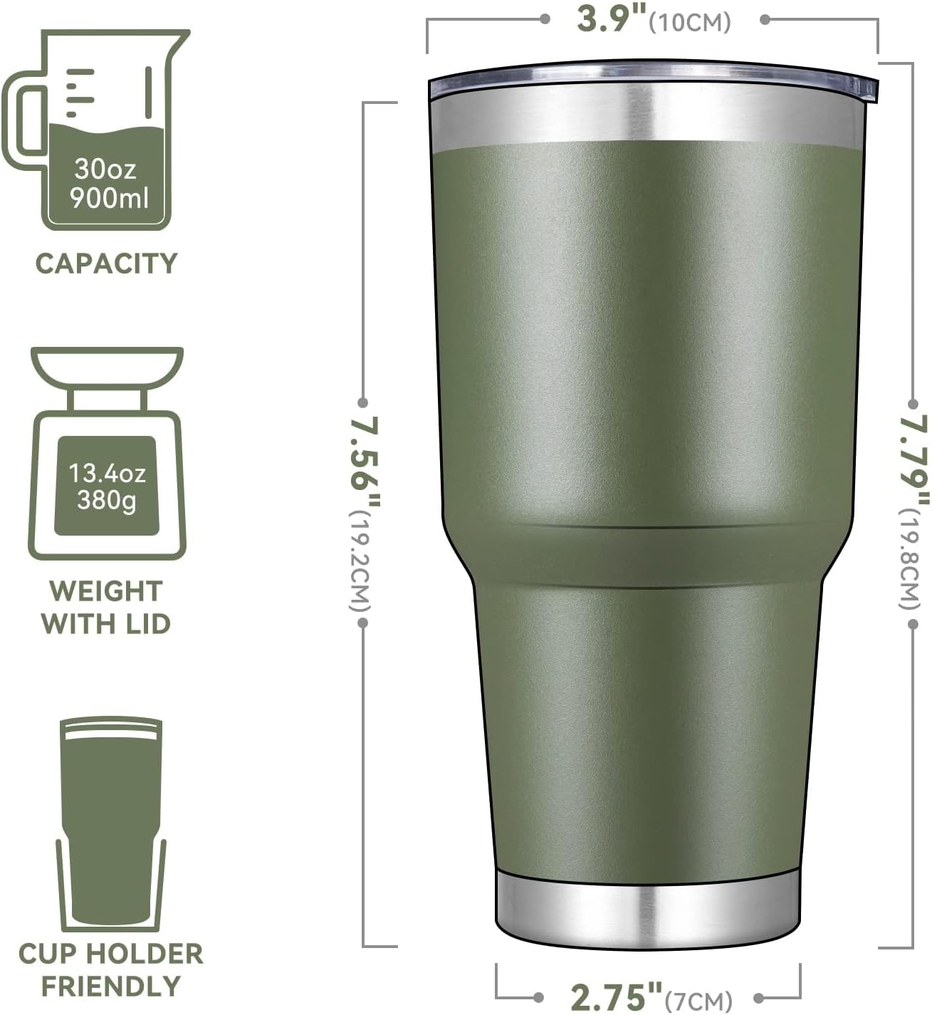 DOMICARE 30 oz Tumbler with Lid and Straw, Stainless Steel Tumblers Bulk, Insulated Vacuum Double Wall Travel Coffee Mug, Durable Powder Coated Tumbler Cup (Stainless Steel, 1)