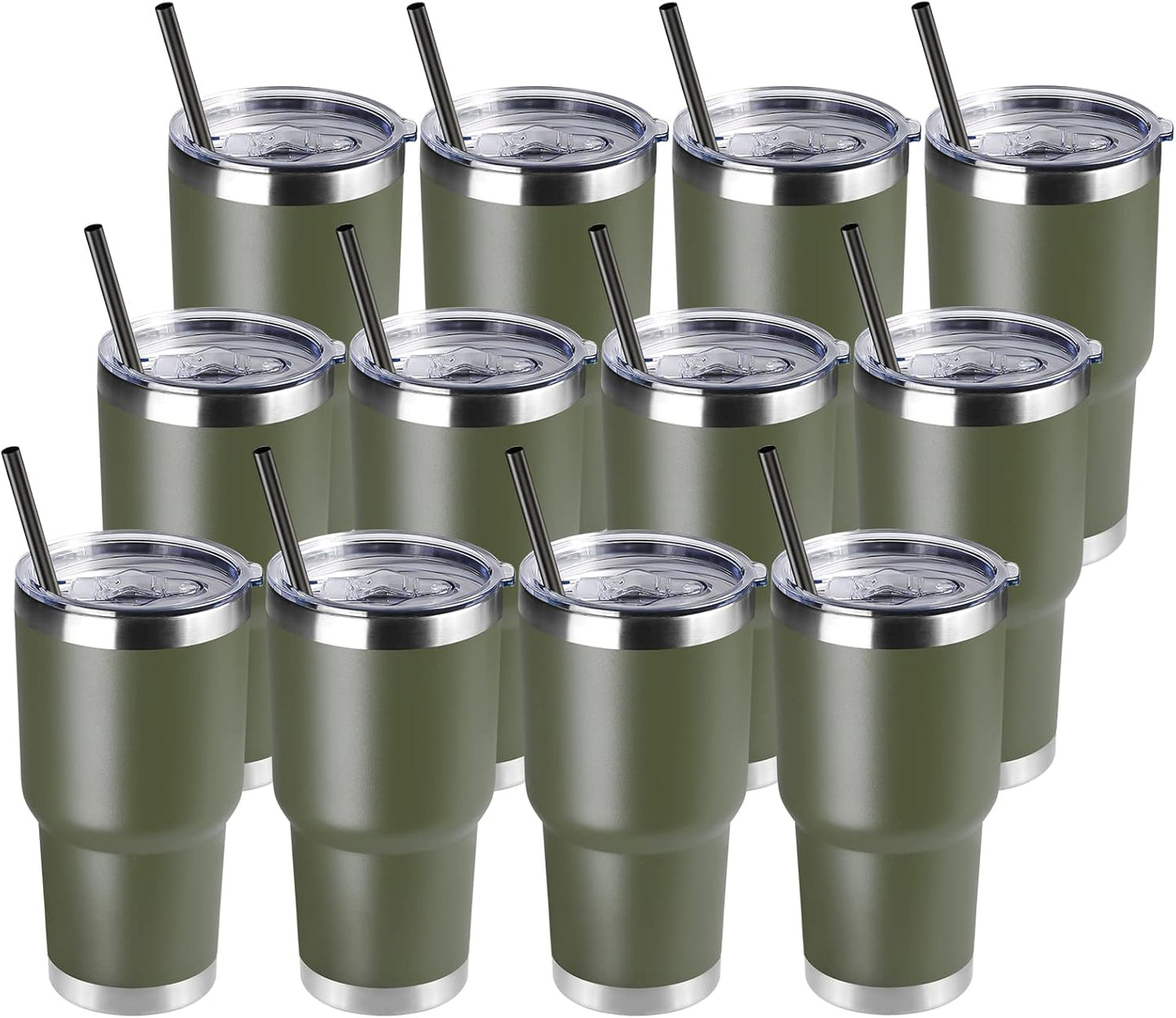 DOMICARE 30 oz Tumbler with Lid and Straw, Stainless Steel Tumblers Bulk, Insulated Vacuum Double Wall Travel Coffee Mug, Durable Powder Coated Tumbler Cup (Stainless Steel, 1)