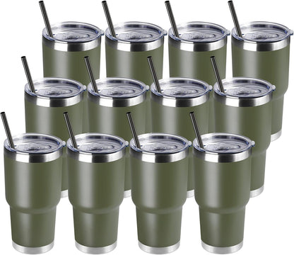 DOMICARE 30 oz Tumbler with Lid and Straw, Stainless Steel Tumblers Bulk, Insulated Vacuum Double Wall Travel Coffee Mug, Durable Powder Coated Tumbler Cup (Stainless Steel, 1)