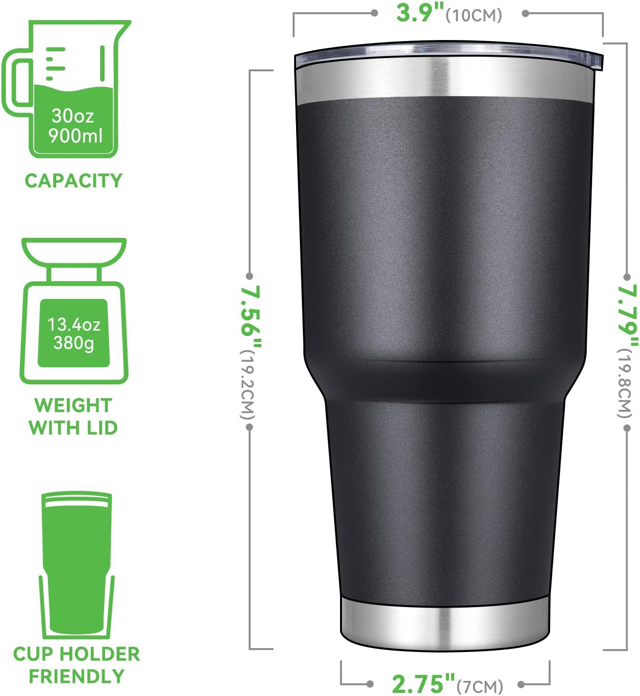 DOMICARE 30 oz Tumbler with Lid and Straw, Stainless Steel Tumblers Bulk, Insulated Vacuum Double Wall Travel Coffee Mug, Durable Powder Coated Tumbler Cup (Stainless Steel, 1)