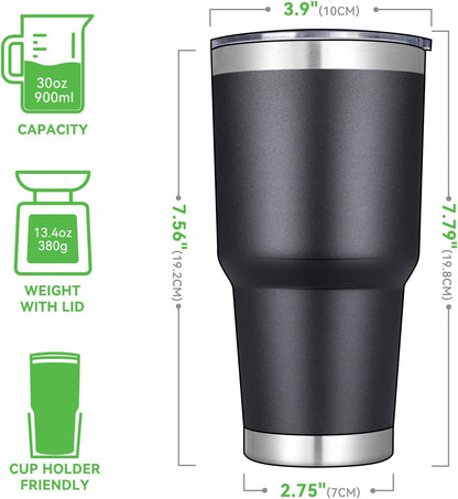 DOMICARE 30 oz Tumbler with Lid and Straw, Stainless Steel Tumblers Bulk, Insulated Vacuum Double Wall Travel Coffee Mug, Durable Powder Coated Tumbler Cup (Stainless Steel, 1)