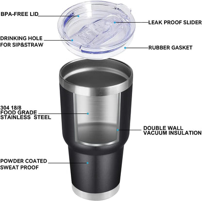 DOMICARE 30 oz Tumbler with Lid and Straw, Stainless Steel Tumblers Bulk, Insulated Vacuum Double Wall Travel Coffee Mug, Durable Powder Coated Tumbler Cup (Stainless Steel, 1)
