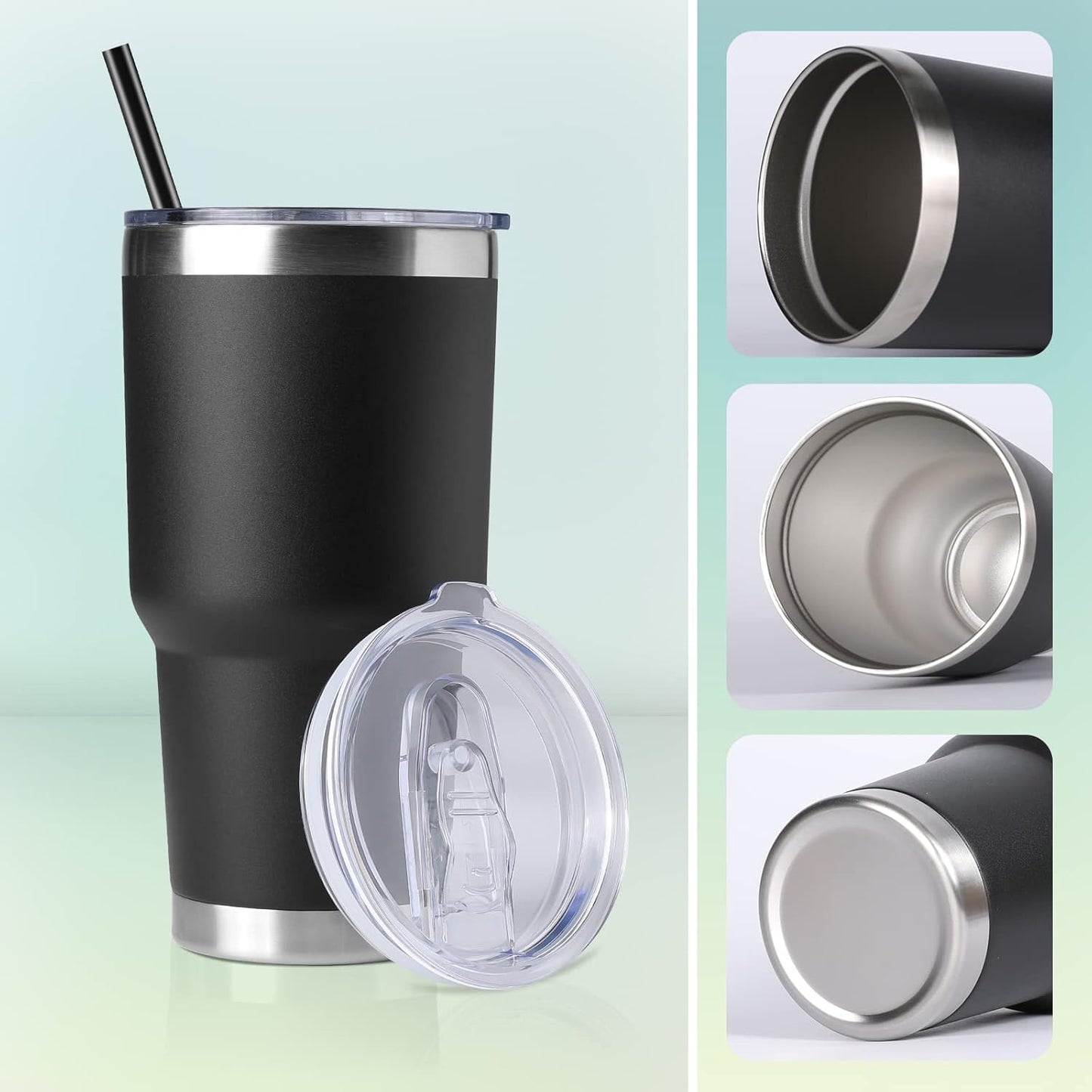 DOMICARE 30 oz Tumbler with Lid and Straw, Stainless Steel Tumblers Bulk, Insulated Vacuum Double Wall Travel Coffee Mug, Durable Powder Coated Tumbler Cup (Stainless Steel, 1)
