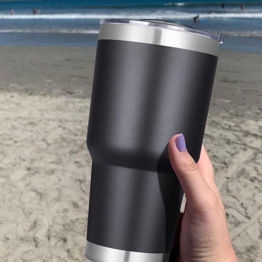 DOMICARE 30 oz Tumbler with Lid and Straw, Stainless Steel Tumblers Bulk, Insulated Vacuum Double Wall Travel Coffee Mug, Durable Powder Coated Tumbler Cup (Stainless Steel, 1)