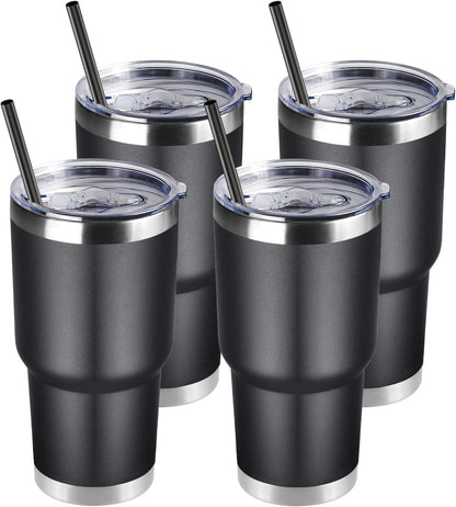 DOMICARE 30 oz Tumbler with Lid and Straw, Stainless Steel Tumblers Bulk, Insulated Vacuum Double Wall Travel Coffee Mug, Durable Powder Coated Tumbler Cup (Stainless Steel, 1)