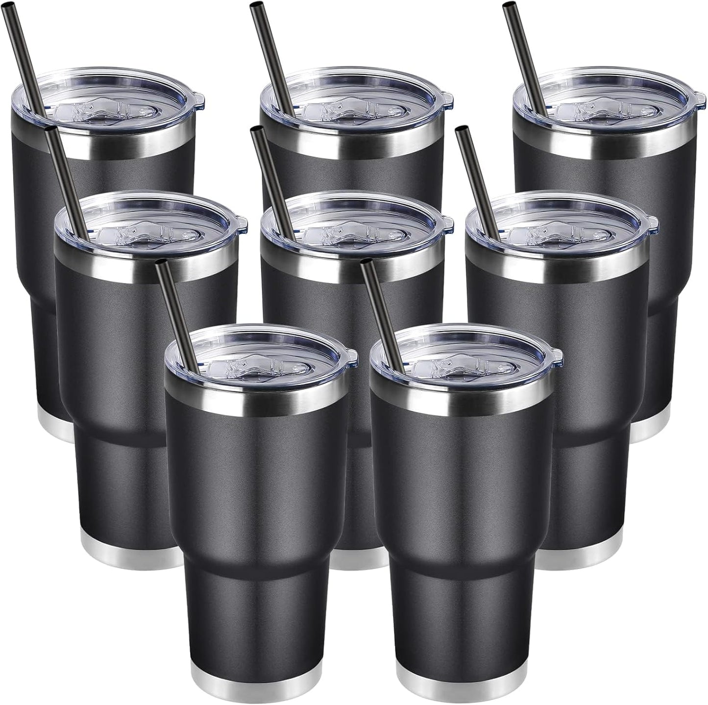 DOMICARE 30 oz Tumbler with Lid and Straw, Stainless Steel Tumblers Bulk, Insulated Vacuum Double Wall Travel Coffee Mug, Durable Powder Coated Tumbler Cup (Stainless Steel, 1)