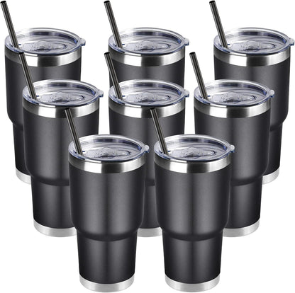 DOMICARE 30 oz Tumbler with Lid and Straw, Stainless Steel Tumblers Bulk, Insulated Vacuum Double Wall Travel Coffee Mug, Durable Powder Coated Tumbler Cup (Stainless Steel, 1)